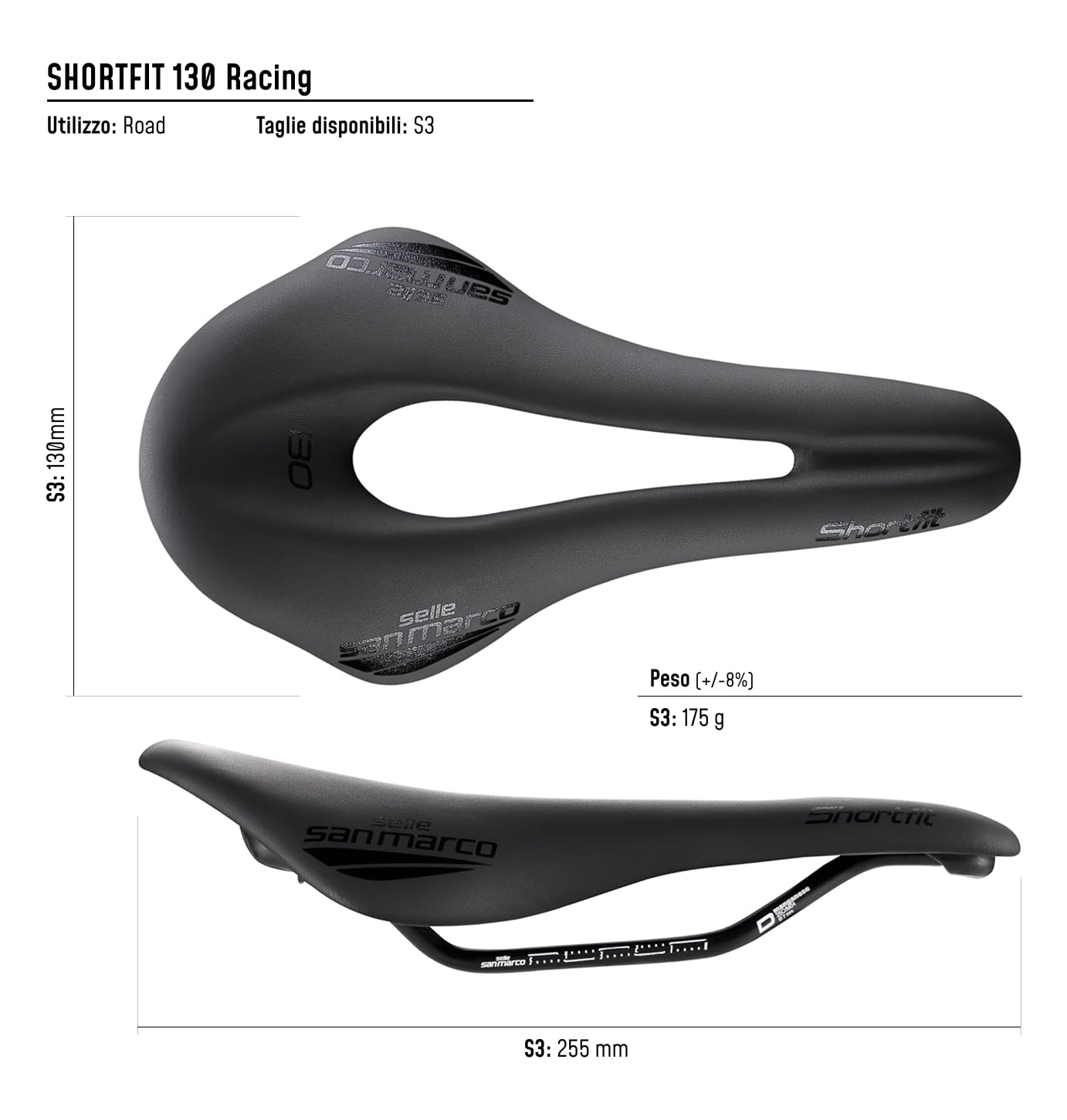 selle-san-marco-shortfit-s3-sella-bici-corsa-corta-130mm-nero image 5